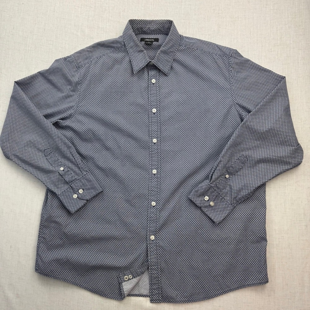 Claiborne Button Down Shirt Mens XL Navy Blue Geometric Print Long Sleeve Cotton